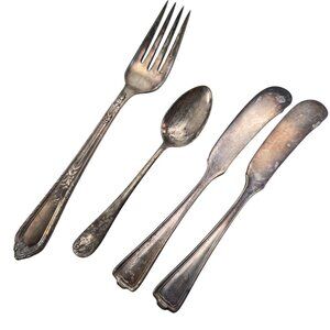 Antique Silver Plated Flatware Set Fork Spoon Butter Knives Elegant JJ3781